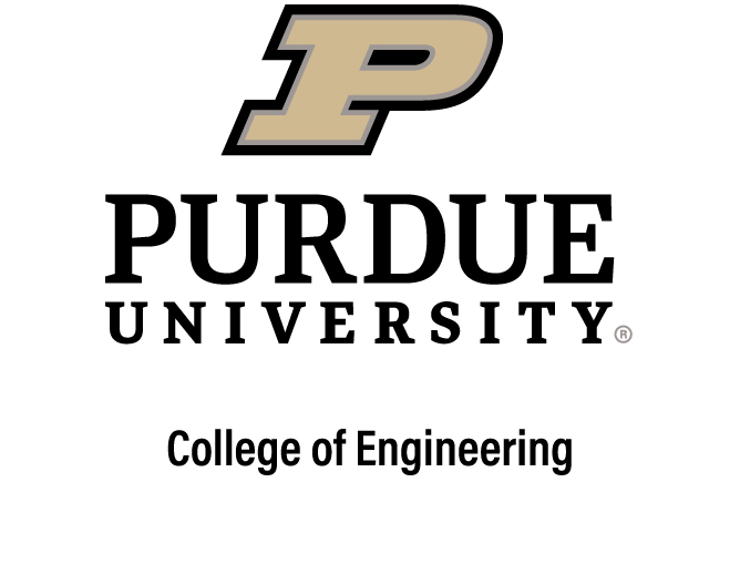 Purdue and College of Engineering Vertical Co-Brand Black and Gold Text
